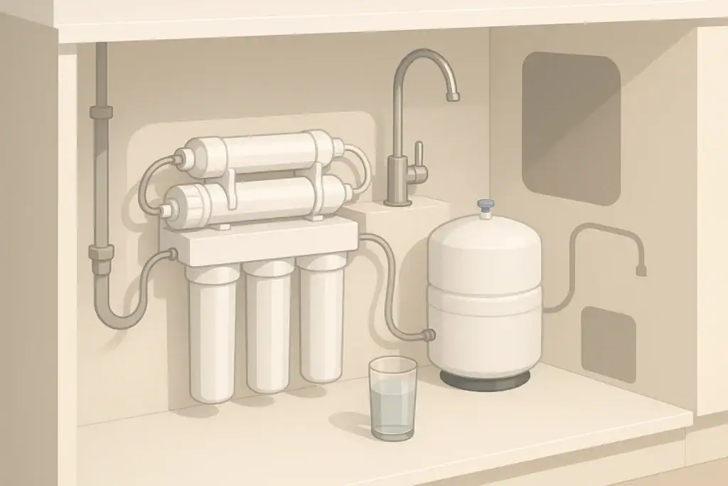 Under-sink filtration system with shutoff valve