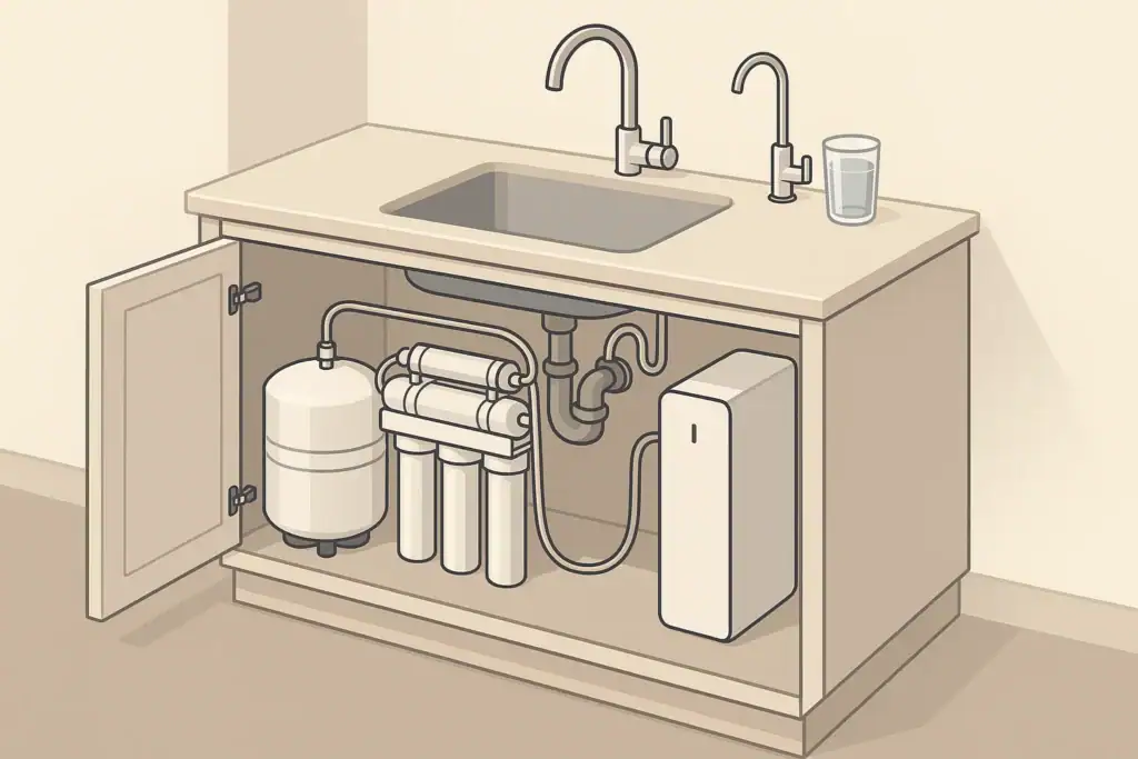 Compact under sink reverse osmosis layout