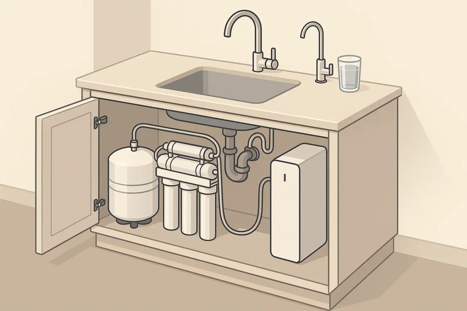 Compact under sink reverse osmosis layout