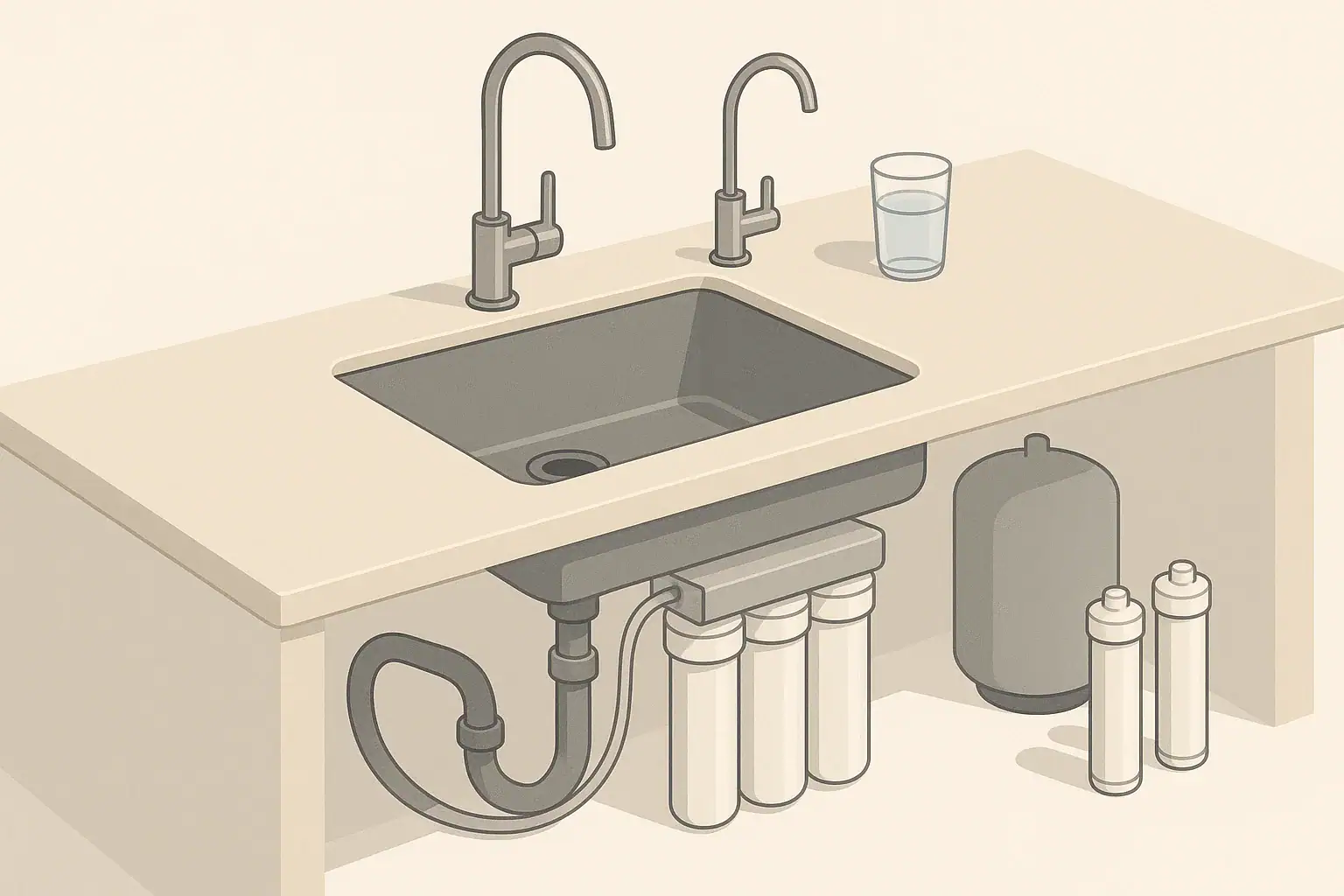 Isometric kitchen sink with RO faucet and filter