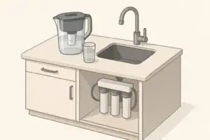 Water filter pitcher and under-sink system side by side