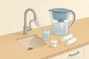 Isometric kitchen water filter and glass