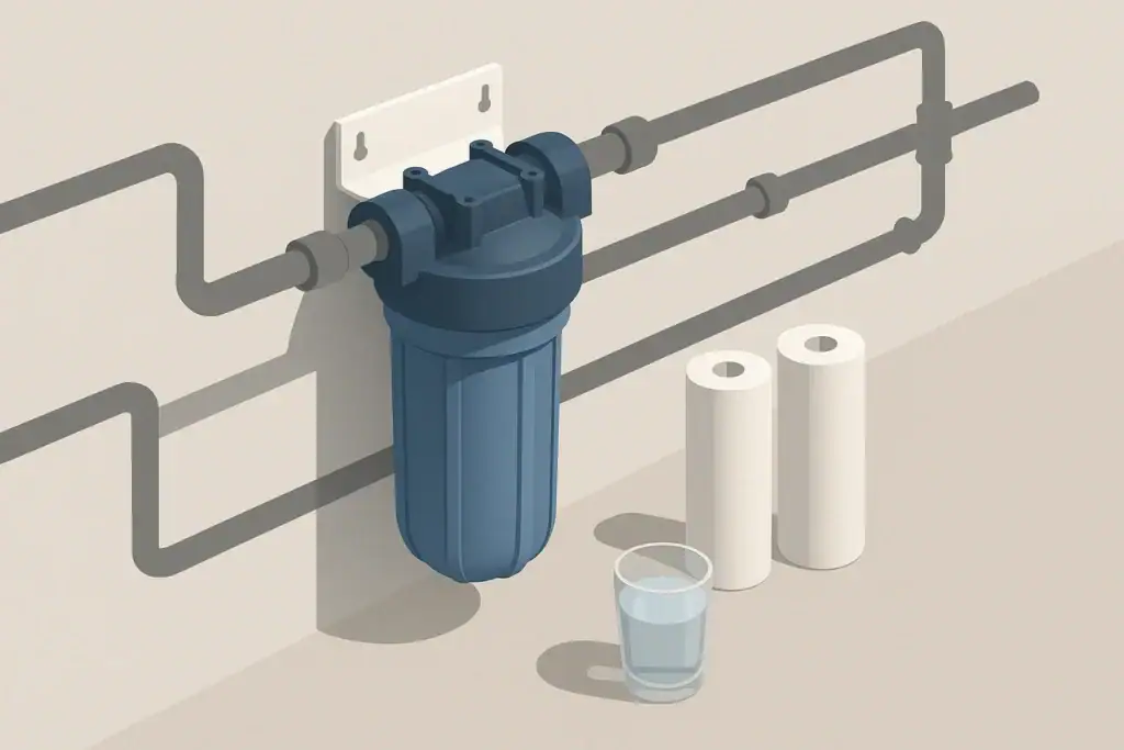 Utility water filter with clear drinking glass
