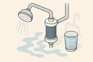 Isometric shower filter and clear water glass