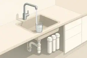 Kitchen sink with water glass and filter cartridges