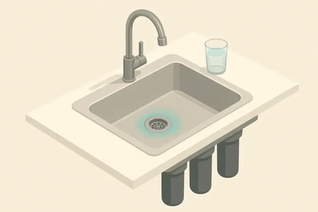Kitchen faucet with blue green sink stains