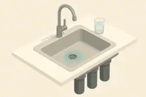 Kitchen faucet with blue green sink stains