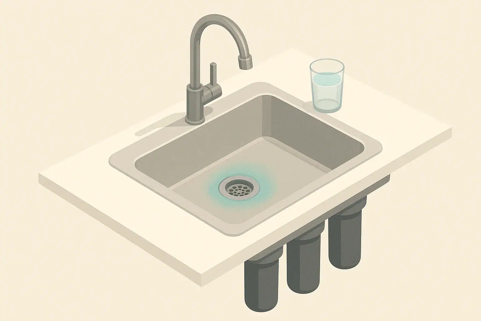 Kitchen faucet with blue green sink stains