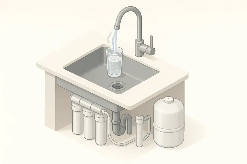 Kitchen sink with filtered water and cartridges