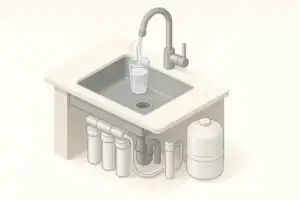 Kitchen sink with filtered water and cartridges