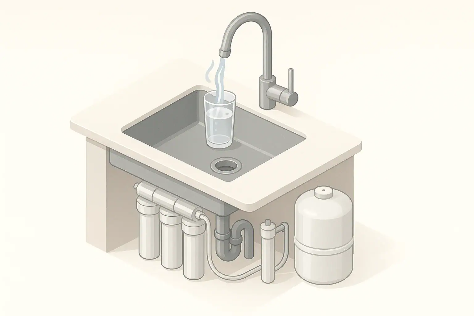 Kitchen sink with filtered water and cartridges