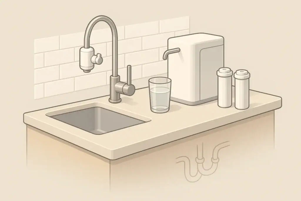 Isometric kitchen water filtration setup