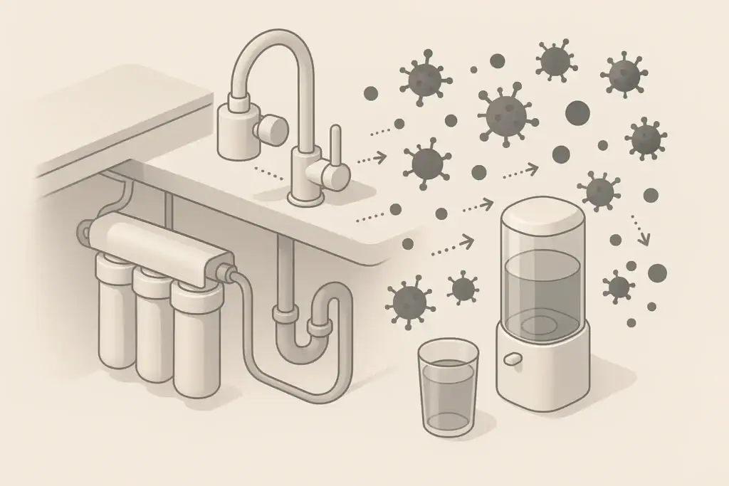 Abstract contaminants moving through home water filters