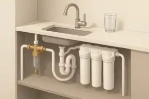 Reusable sediment filter under a kitchen sink