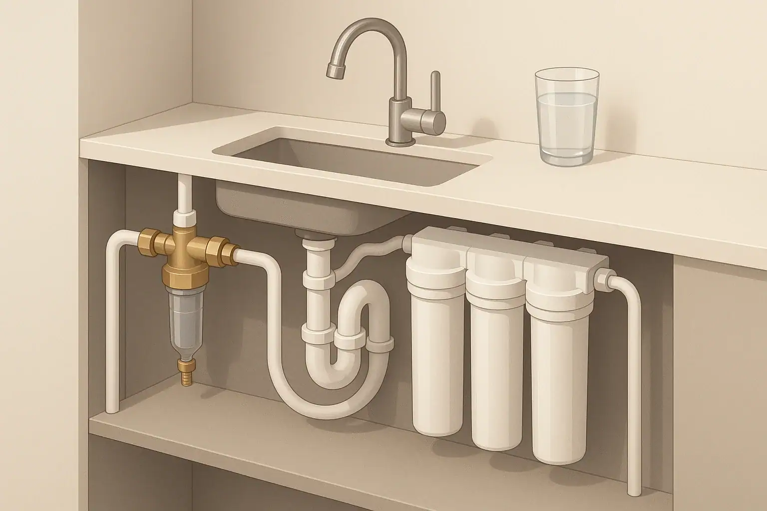 Reusable sediment filter under a kitchen sink