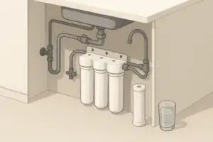 Tidy under-sink filtration setup with bypass valves