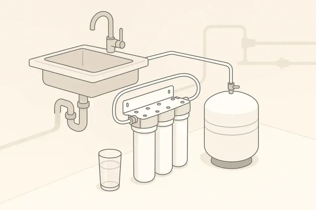 Tidy under sink water filtration setup