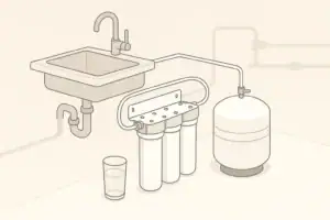 Tidy under sink water filtration setup