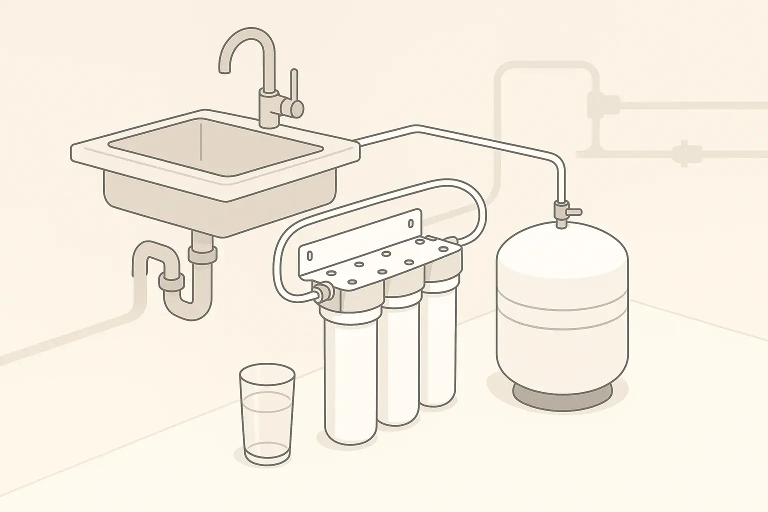 Tidy under sink water filtration setup