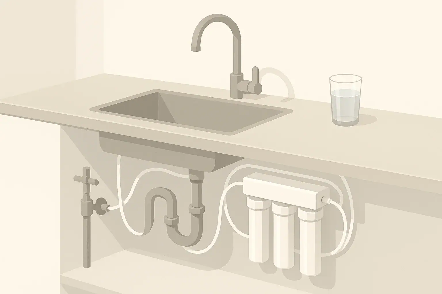 Tidy under sink water filtration setup