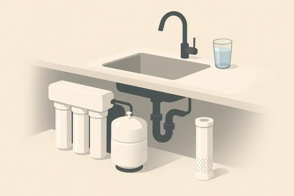Isometric under sink filtration cartridges and faucet