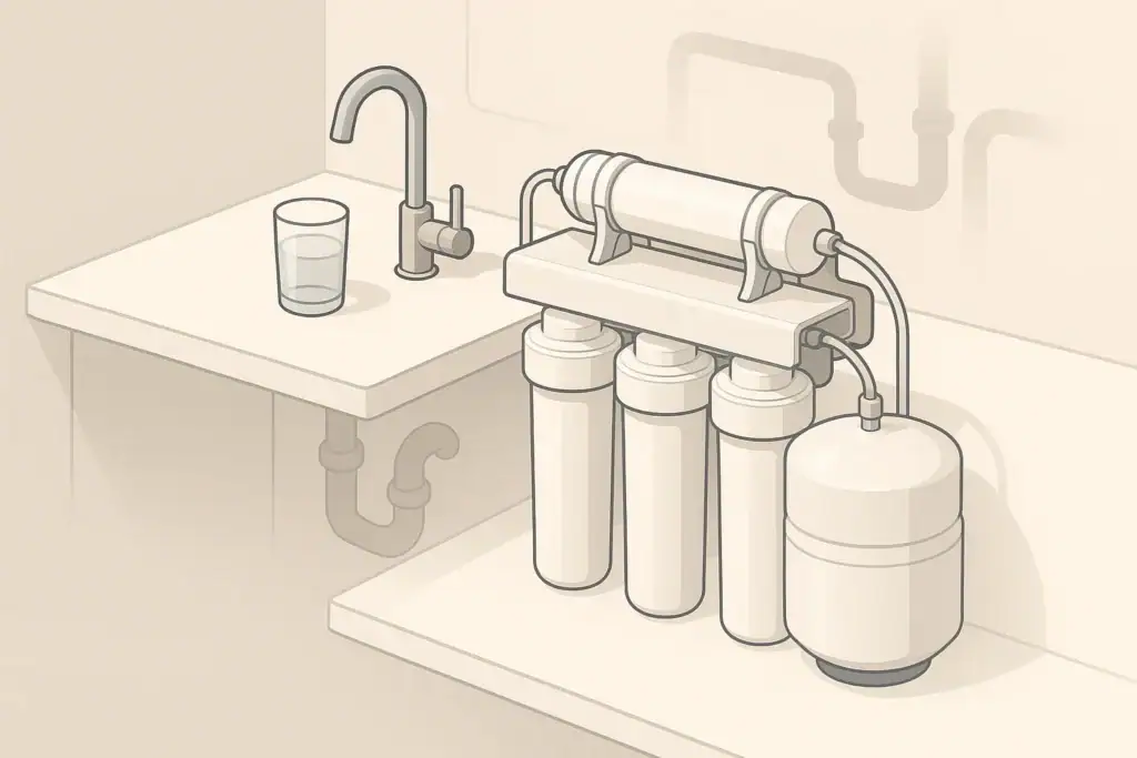 Under sink filtration system with water glass
