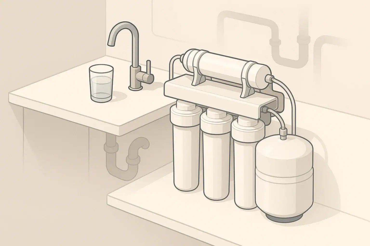 Under sink filtration system with water glass