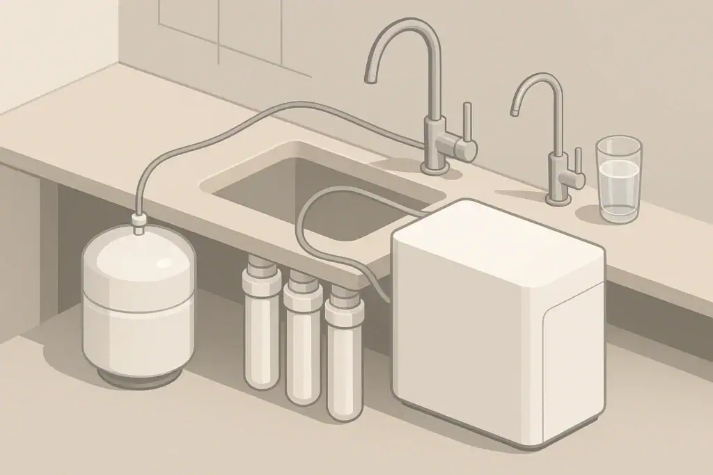 Under sink filtration with separate drinking faucet