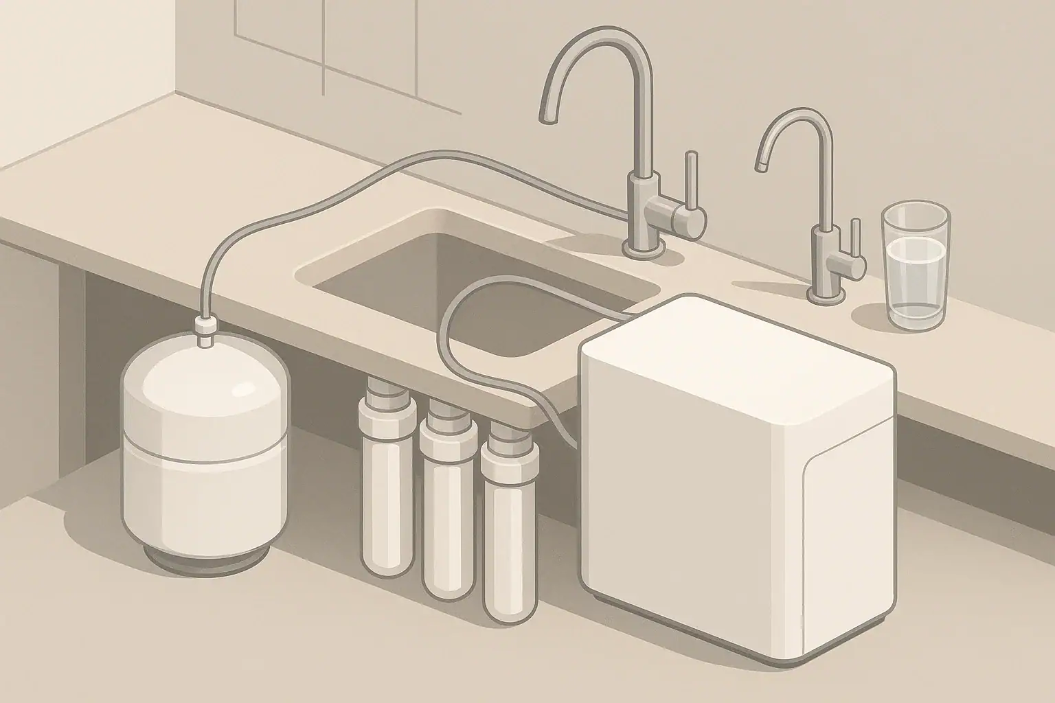 Under sink filtration with separate drinking faucet