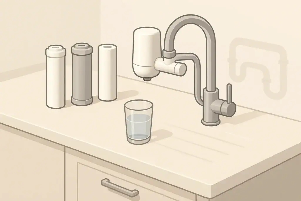 Isometric faucet filter and water glass scene
