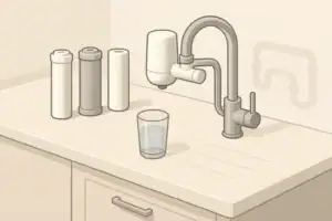 Isometric faucet filter and water glass scene