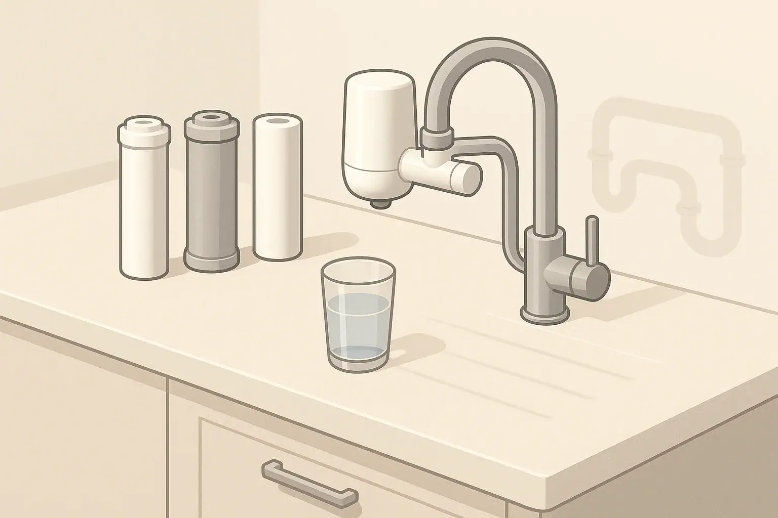 Isometric faucet filter and water glass scene