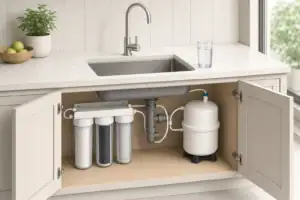 Tidy under sink filtration system with cartridges