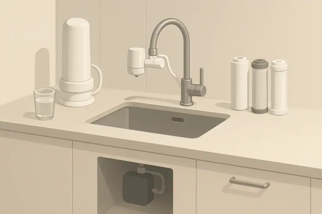 Renter friendly water filter options in kitchen