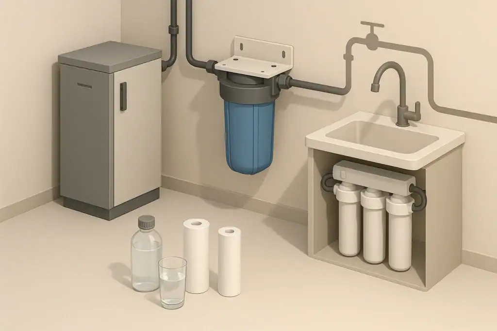Well water filtration system with test sample