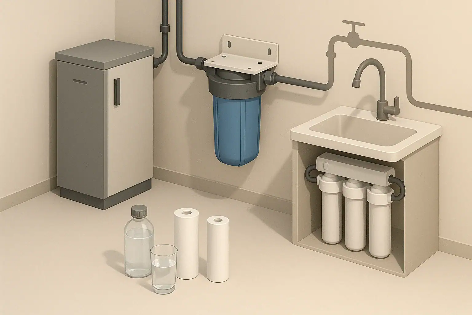 Well water filtration system with test sample