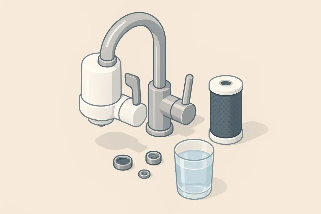 Carbon faucet filter adapter and water glass