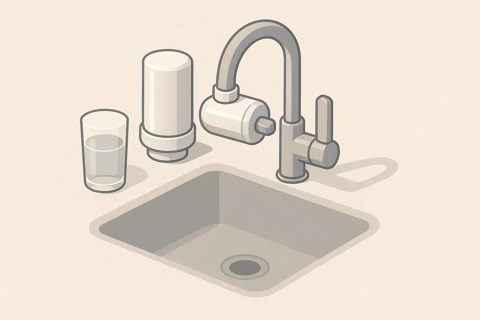Faucet filter with carbon cartridge and water glass