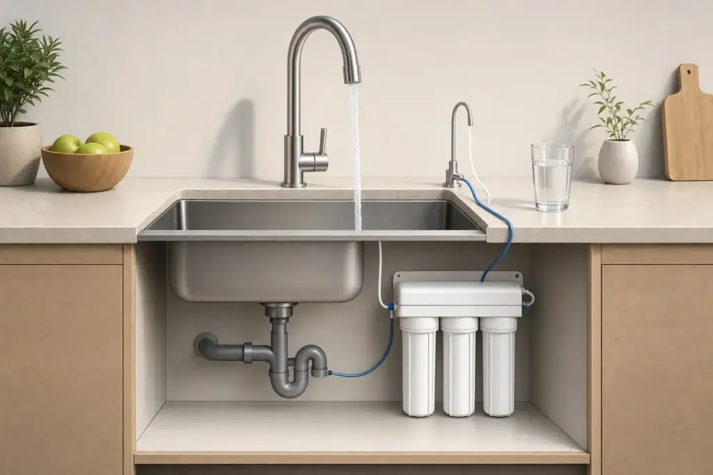 Isometric faucet flow and under sink filtration system