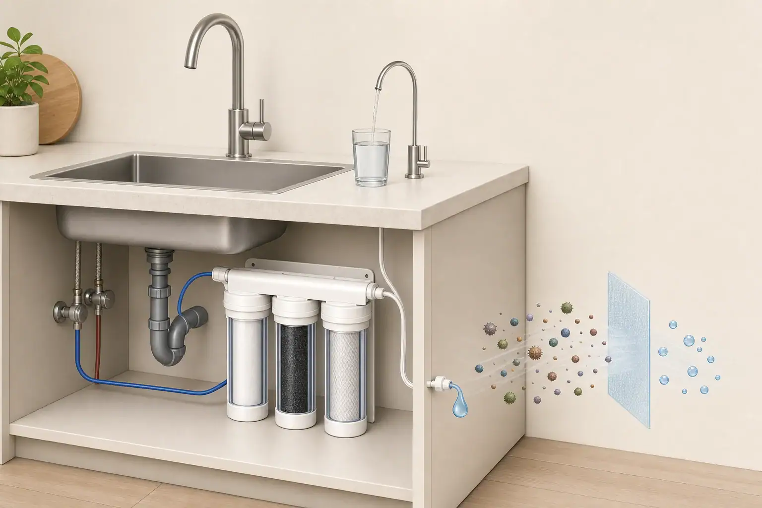 Under-sink filter with leaking outlet connection