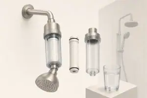 Isometric shower filter cartridge and clear water glass