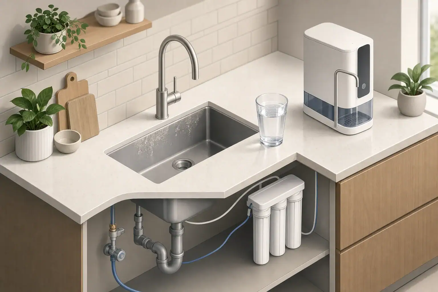 Kitchen faucet and filtration components after water discoloration