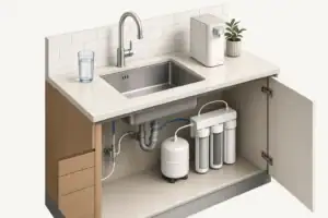 Isometric kitchen sink with water filtration components