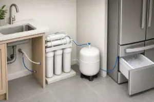Isometric RO tank connected to refrigerator water line