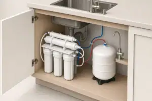 Under-sink filtration system with two tubing diameters