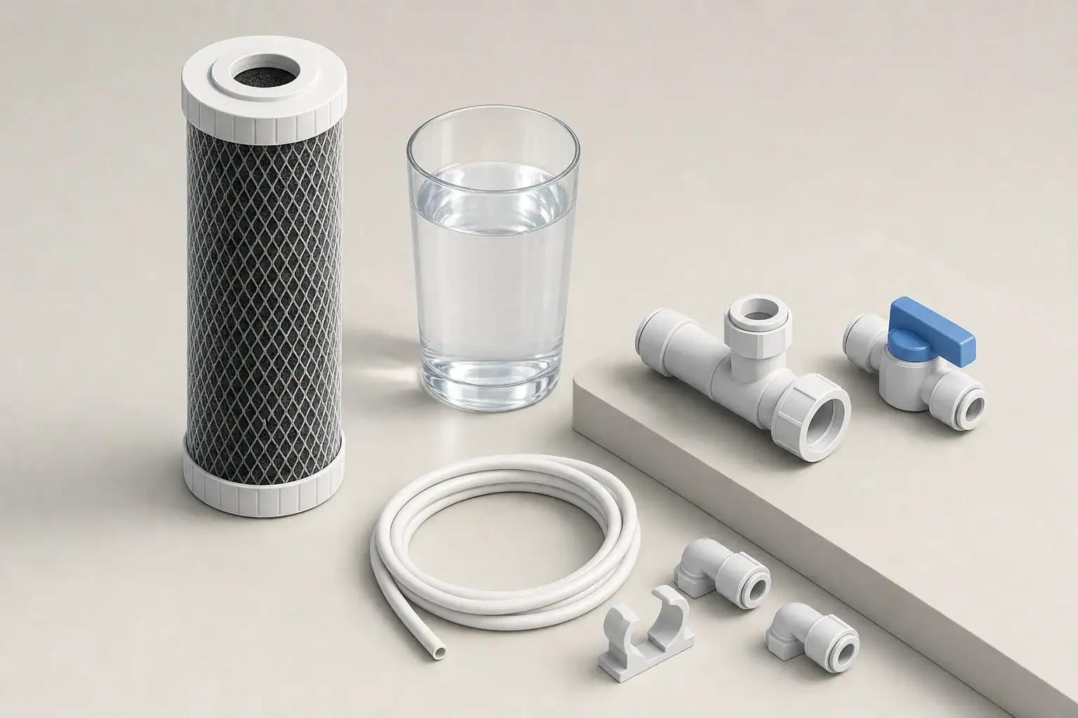 Water softener drain tubing routed above a floor drain