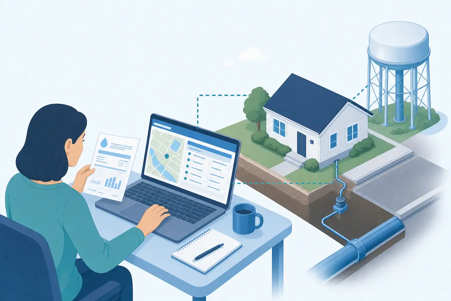 Resident matching a utility bill to an online drinking water system record